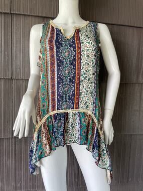🔥LDLA Multicolor Asymmetrical Sleeveless Top Tunic Bohemian Hippie Festival